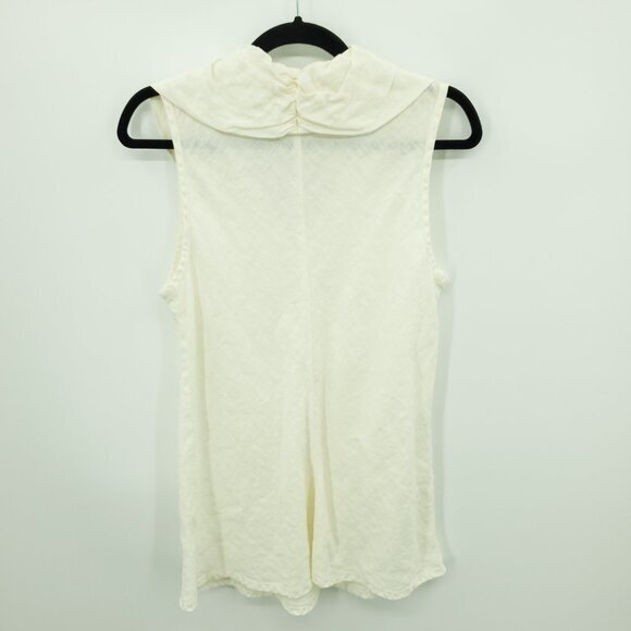 Flax 100% Linen Collared Sleeveless Top S Cream/Off-White - Picture 2 of 11